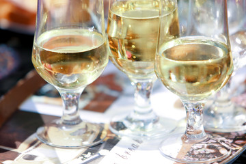 Glasses of champagne on the table