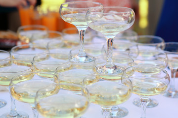Glasses of champagne on the table