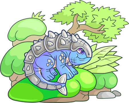 cartoon cute ankylosaurus, funny illustration
