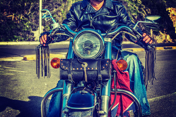 Fototapeta premium biker on a classic motorcycle