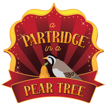 Retro marquee of a partridge in a pear tree from the Twelve Days of Christmas. EPS 10 vector illustration.
