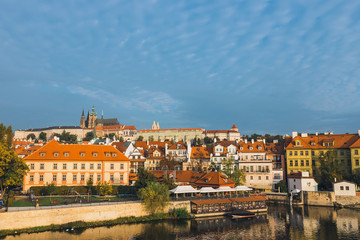Fototapeta premium Vltava river and old downtown of Prague, the capital of Czech Republic