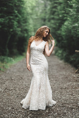 Beautiful luxury bride in elegant white dress