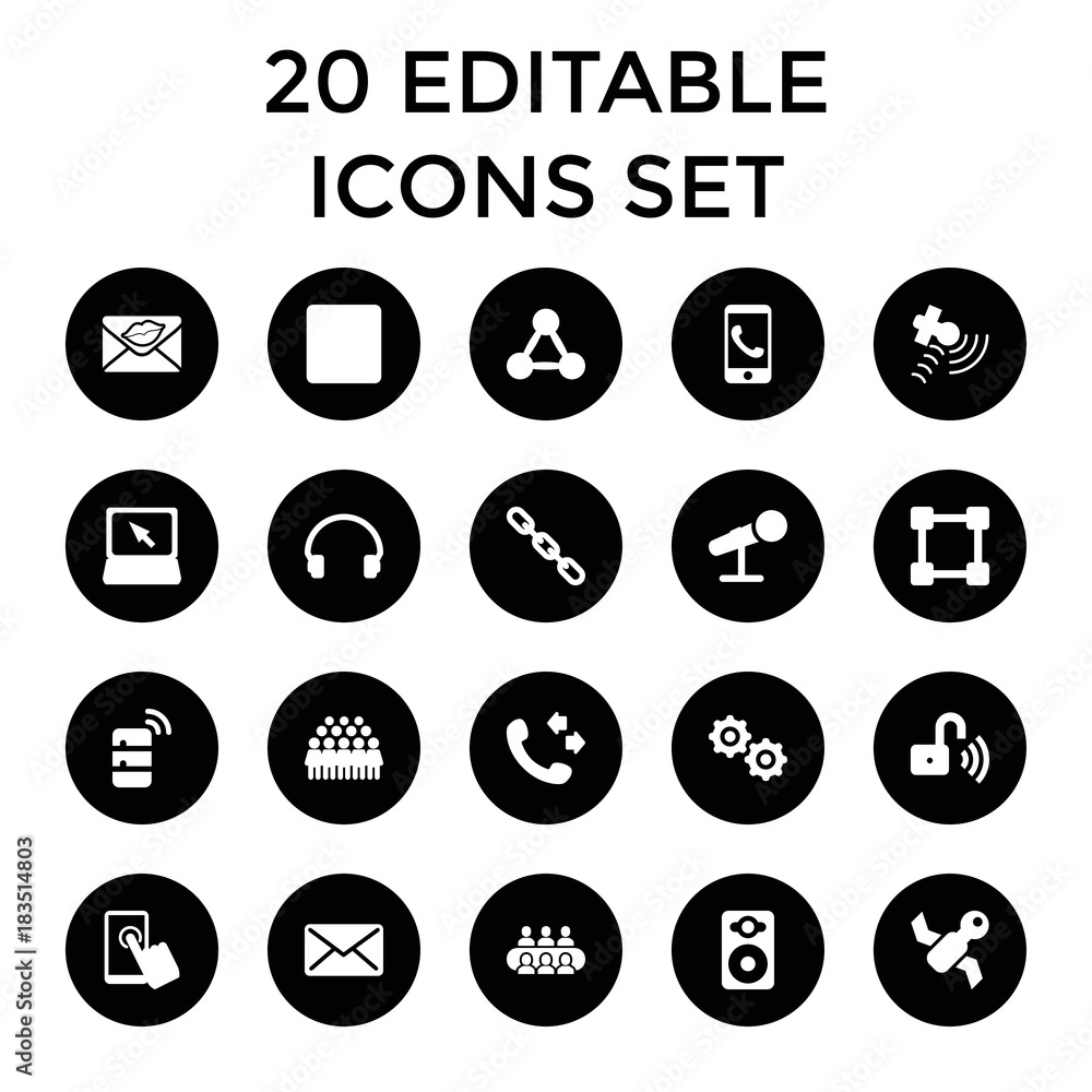 Poster communication icons. set of 20 editable filled communication icons
