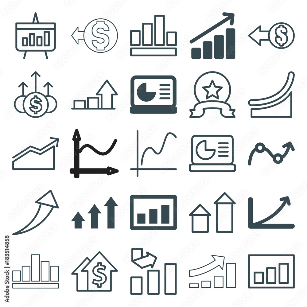 Poster set of 25 increase outline icons