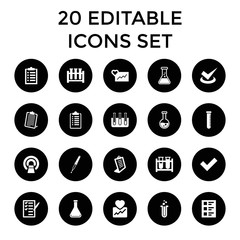 Test icons. set of 20 editable filled test icons