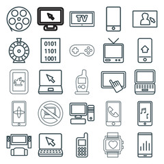Set of 25 screen outline icons