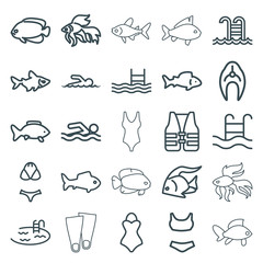Set of 25 swimming outline icons