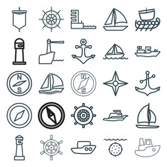 Set of 25 nautical outline icons