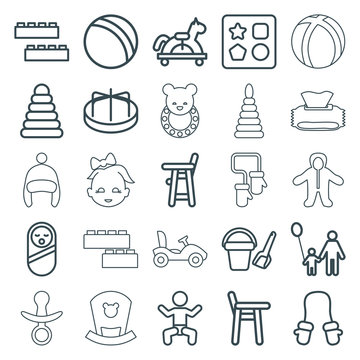Set of 25 baby outline icons