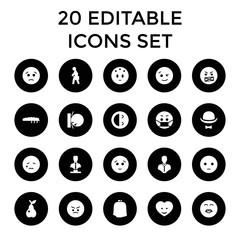 Character icons. set of 20 editable filled character icons