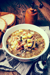 Sour rye soup. Instagram style filtred image.
