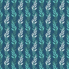 Floral seamless pattern, background with branches and leaves on a dark blue background. Vector illustration.