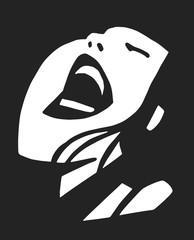 Stylized illustration of girl laughing in black and white