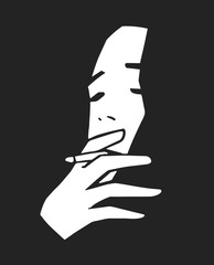 Stylized portrait of young girl smoking in black and white