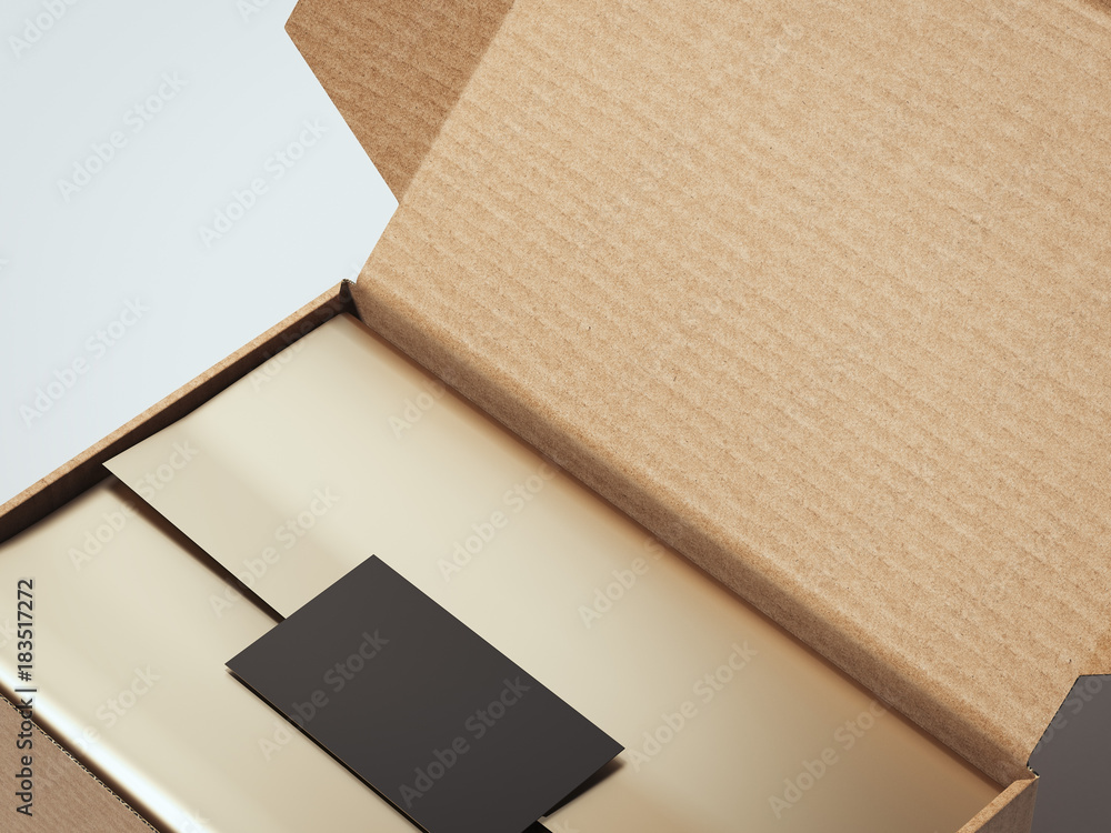 Poster opened cardboard package. 3d rendering