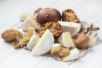 walnut with brie cheese piece, bread
