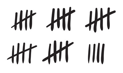 Tally marks count or prison wall sticks lines counter. Vector hash marks icons of jail or desert island lost day tally numbers counting in slash lines - obrazy, fototapety, plakaty