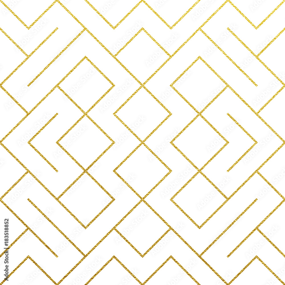 Aufkleber Golden abstract geometric pattern background with gold glitter texture. Vector seamless pattern or rhombus and metal line nodes mesh for luxury golden ornate backdrop white design template