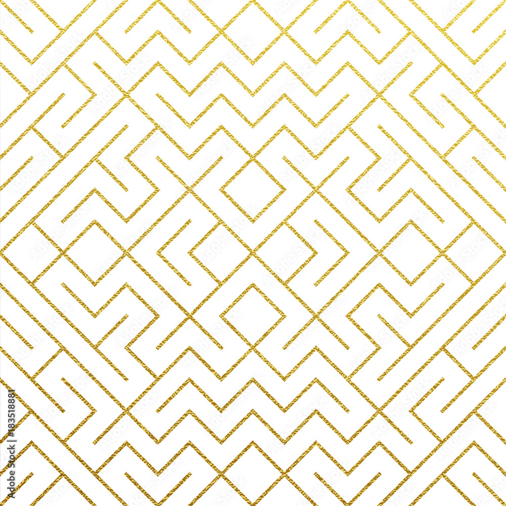 Poster golden geometric pattern background with abstract gold glitter mesh texture. vector seamless ornate 