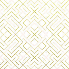 Golden abstract geometric pattern background with gold glitter mesh texture. Vector seamless ornate geometry pattern of rhombus and metal lines for luxury golden ornate white backdrop design template
