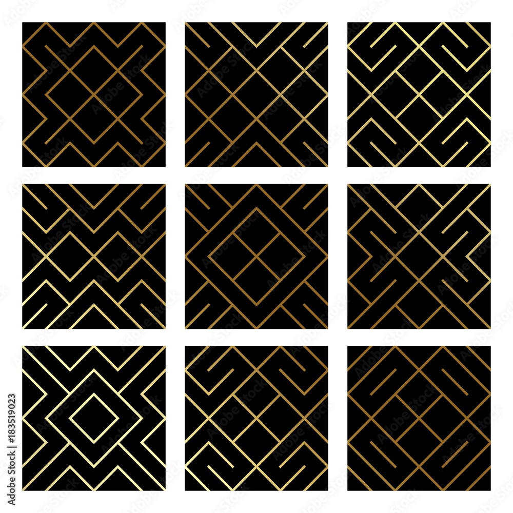 Aufkleber golden abstract geometric pattern backgrounds set with gold glitter texture. vector seamless pattern