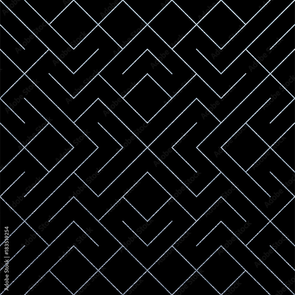 Aufkleber Silver abstract geometric pattern tile background with glittering mesh texture. Vector seamless pattern of rhombus and metal line nodes for luxury silver geometry backdrop black design template