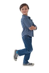 Boy posing against white background