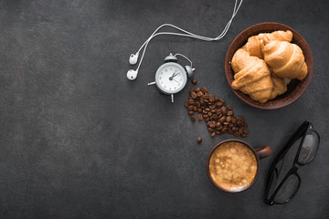 light snack during work. concept of business lunch. top view