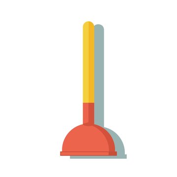 Toilet plunger isolated icon in flat style. House cleaning tool, housework supplies vector illustration