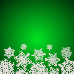 Green snowflakes background. Illustration.