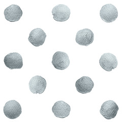 Silver glitter paint brush circle dot stains set or abstract dab smear smudge texture on white background. Gittering silver paint ink splash stains pattern design template