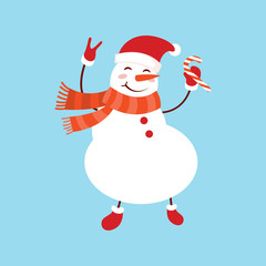 Funny cartoon snowman, Vector illustration with snowman in top hat