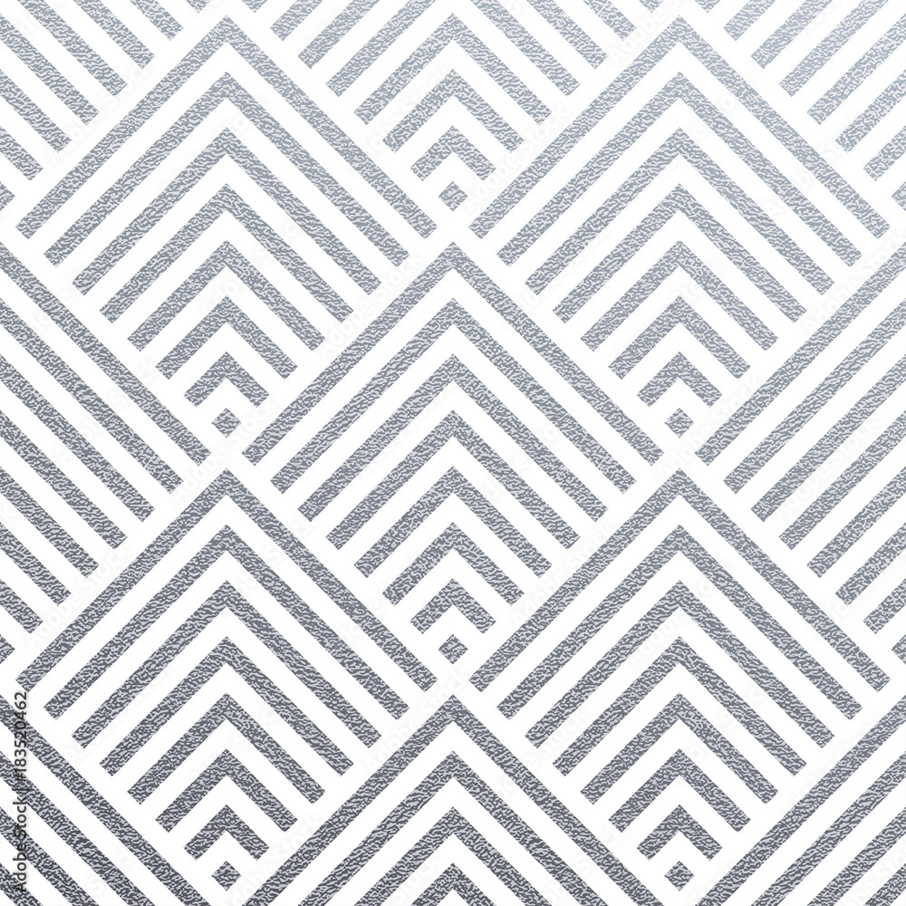 Poster Abstract geometric silver pattern background of square or triangle mesh ornament seamless tiles for modern design template. Vector geometry backdrop or silver glitter texture on white background