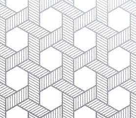 Geometric silver woven textile seamless pattern with glitter texture on white background. Vector silver glittering lnitted ornament for seamless tile or modern backdrop swatch design template