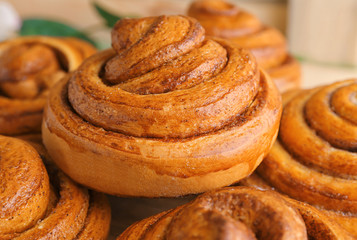 Sweet cinnamon rolls, closeup