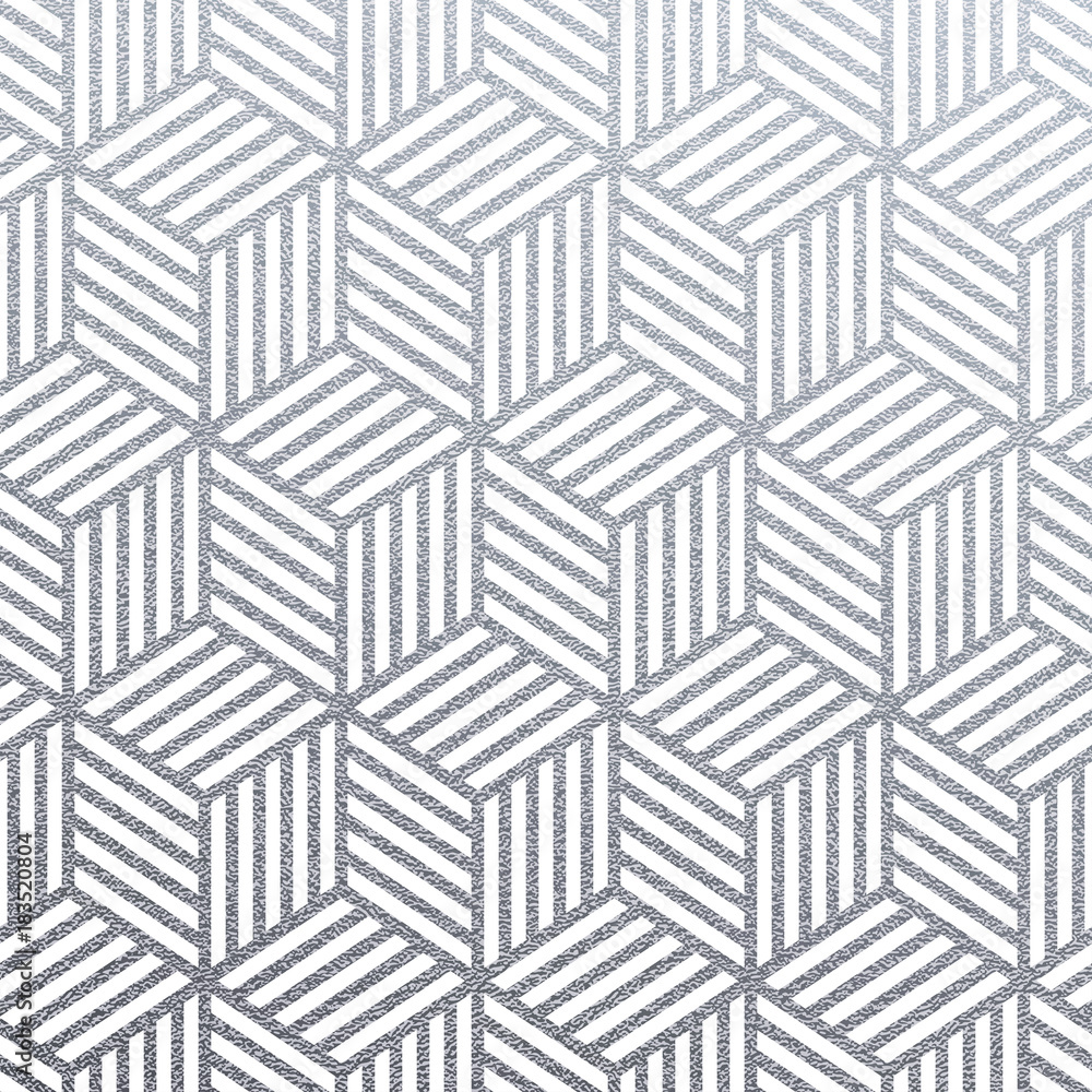 Fototapete geometric silver 3d cubes seamless pattern with glitter texture of abstract woven lines on white bac
