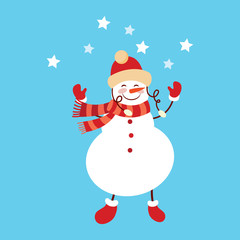 Funny cartoon snowman, Vector illustration with snowman in top hat