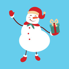 Funny cartoon snowman, Vector illustration with snowman in top hat