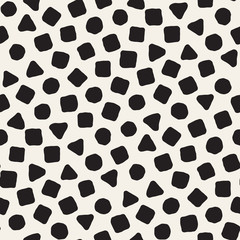 Hand drawn black and white ink abstract seamless pattern. Vector stylish grunge texture. Monochrome geometric scattered shapes lines
