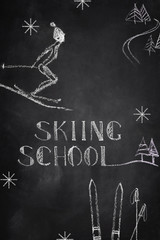 Skiing school chalk text
