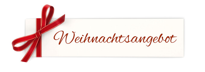 Gift card banner with red ribbon bow isolated on white background - Weihnachtsangebot