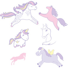 Set collection of cute horses.