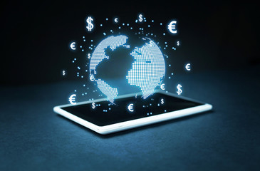 Globe with dollar and euro symbols. Concept of global business.