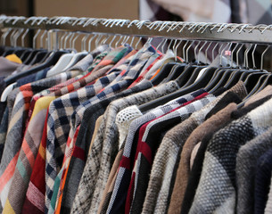 vintage used clothes in the outdoor flea market