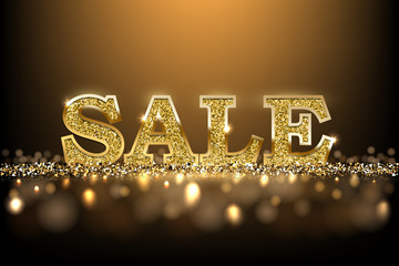 Luxury golden Sale sign. Vector golden sale word on dark background.