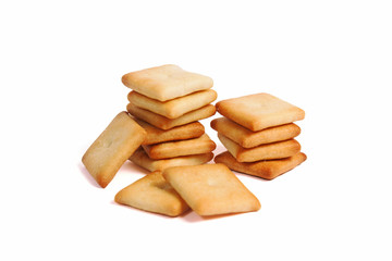 salty crackers on a white background