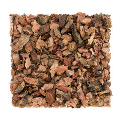 Blue flag root herb used in alternative herbal medicine to ease constipation and to detox and has many other health benefits. On white background. Iris versicolour. 