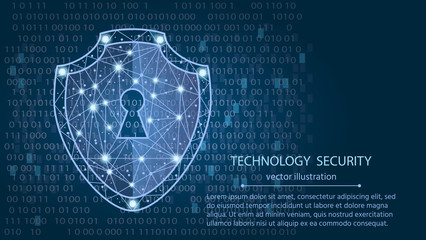 Cyber security concept: Shield on digital data background.vector illustration