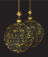 Vector decorative gold christmas balls with stars